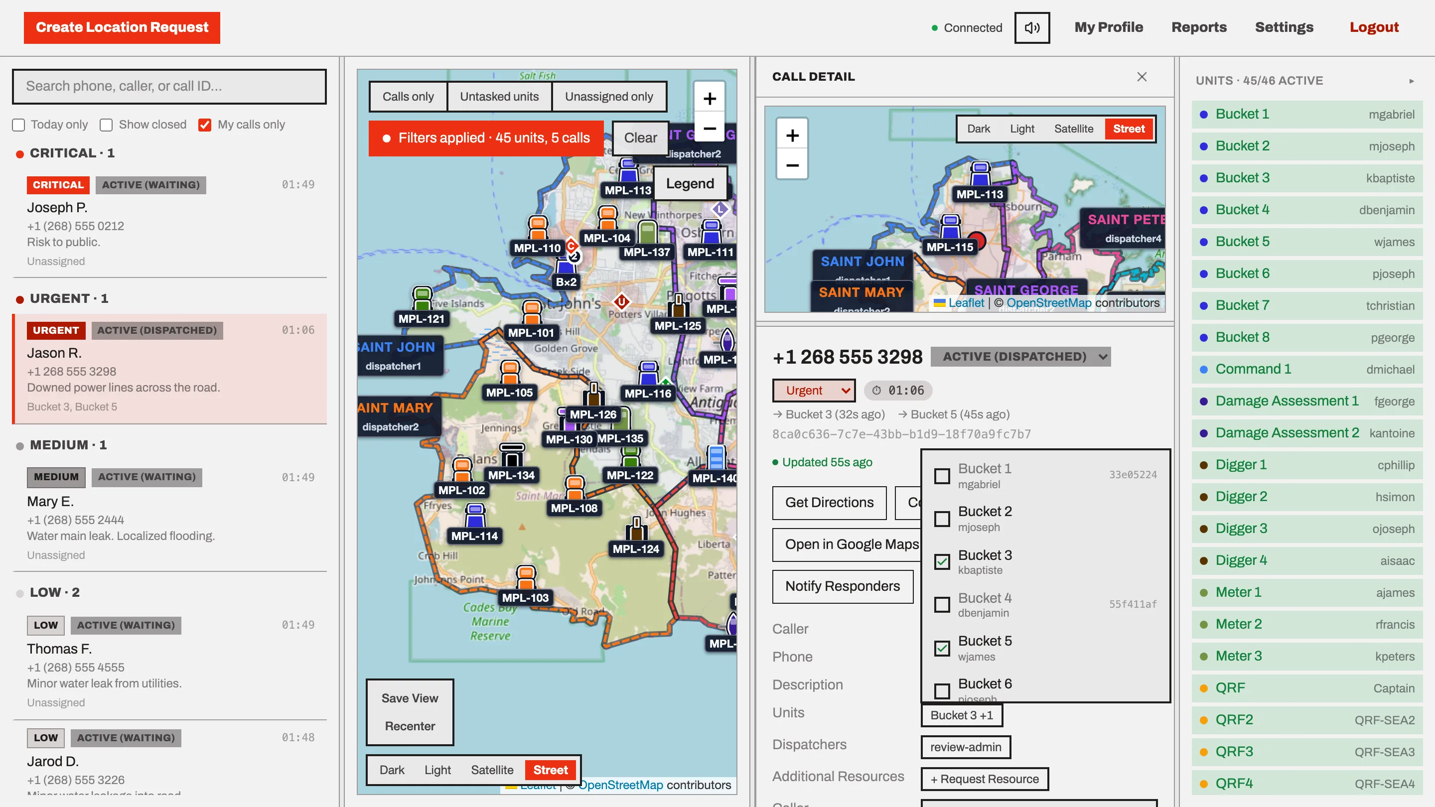Assigning a unit to a call from the call detail panel